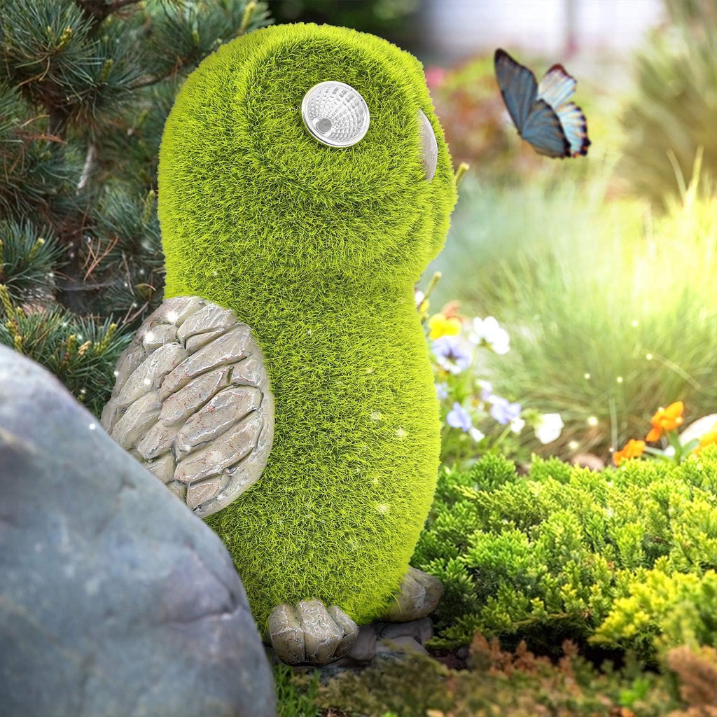 Garden Statue of Owl with Solar Light Eyes - Outdoor Fall Decoration - Yard Owl Figurine for Patio, Balcony, Lawn Ornament - Unique Housewarming Gift
