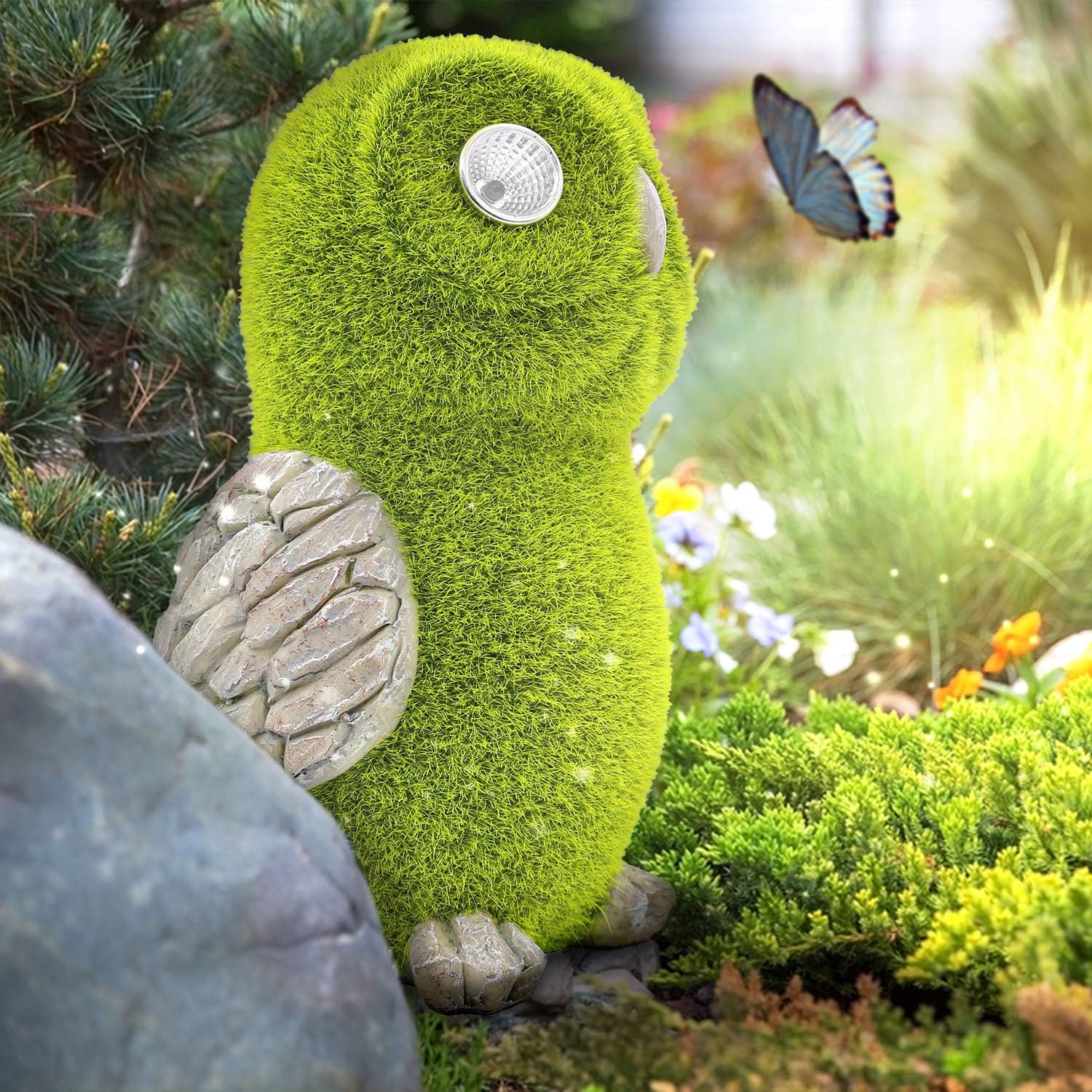 Garden Statue of Owl with Solar Light Eyes - Outdoor Fall Decoration - Yard Owl Figurine for Patio, Balcony, Lawn Ornament - Unique Housewarming Gift