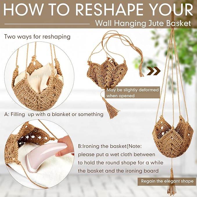 Shappy 3 Pack Jute Crochet Long Plant Hanger for 3 Inch to 12 Inch Pots, Macrame Plant Holder Rope with S Shaped Hooks for Halloween Home Decor (Brown)