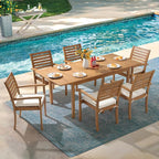 OC Orange-Casual Stackable Patio Dining Chairs Set of 6, Outdoor Acacia Wooden Chairs w/Armrest & Removeable Fabric Cushion, for Porch, Backyard, Garden, Indoor, Beige