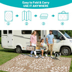 hebe waterproof outdoor rug 9'x12', floral reversible plastic showing dimensions