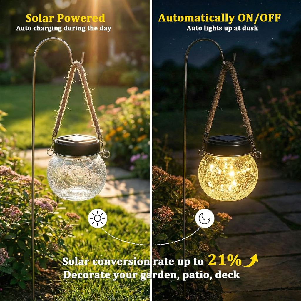 ROSHWEY 6 Pack M Size Solar Lantern Gifts for Women - Outdoor Solar Lanterns Waterproof with 15 LED Hanging Garden Patio Backyard Decor Lights for Halloween Christmas Easter Gift