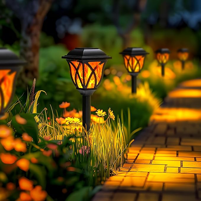GIGALUMI Solar Lights Outdoor Waterproof, 6 Pack Flickering Flame LED Lights, Garden Decor for Yard, Patio, Landscape, Planter, Walkway