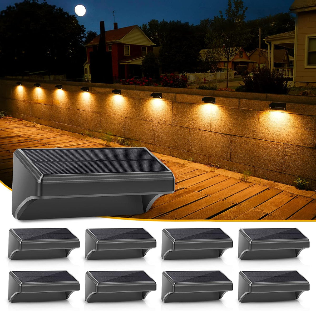 aulanto solar fence lights 8 pack-plus,100 lumen big, main product view