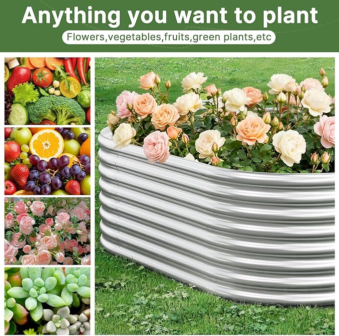 2 PCS Tall 8x3ft Galvanized Raised Garden Bed Outdoor, Metal Garden Bed for Vegetables, Above Ground Garden Box for Flower, Steel Raised Beds for Gardening