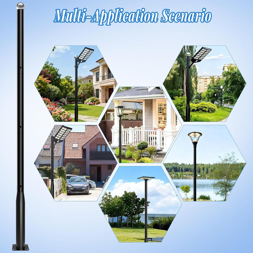 Street Light Pole 10 Ft, Outdoor Adjustable Metal Street Lamp Post for Solar Lights, Heavy Duty Exterior Lighting Pole with Rebar Cage for Backyard, Parking Lot, Patio