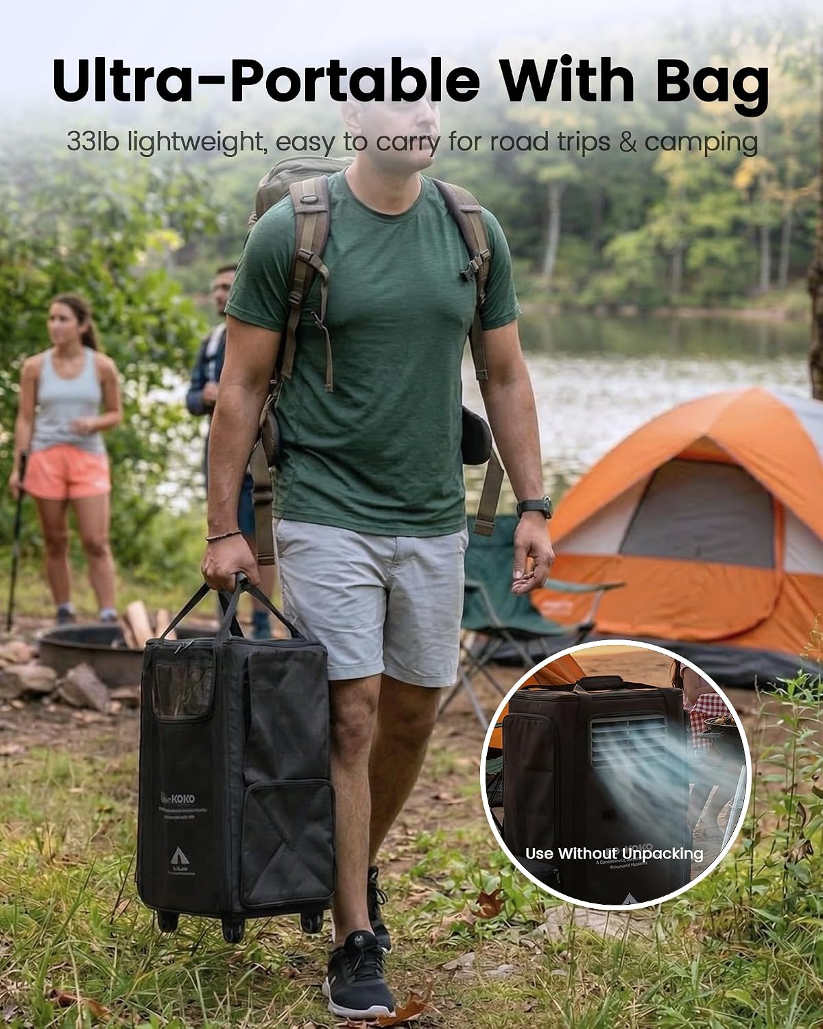 5200 btu portable camping air conditioner, 4-in-1 quiet showing dimensions