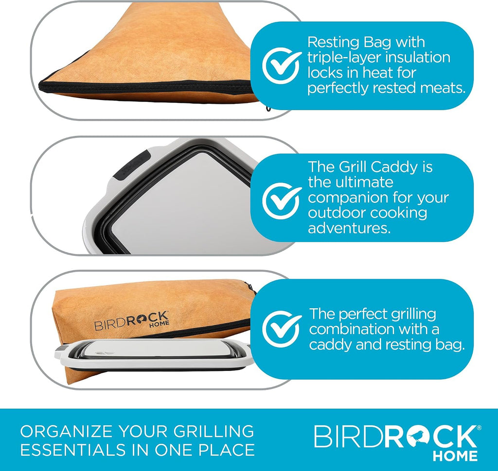 BIRDROCK HOME Collapsible Large BBQ Prep Tub & BBQ Resting Bag - Multi-Function Grill Caddy w/Colander & Lid, Portable Silicone Dish Bowl for Picnic, Tailgate, Camping