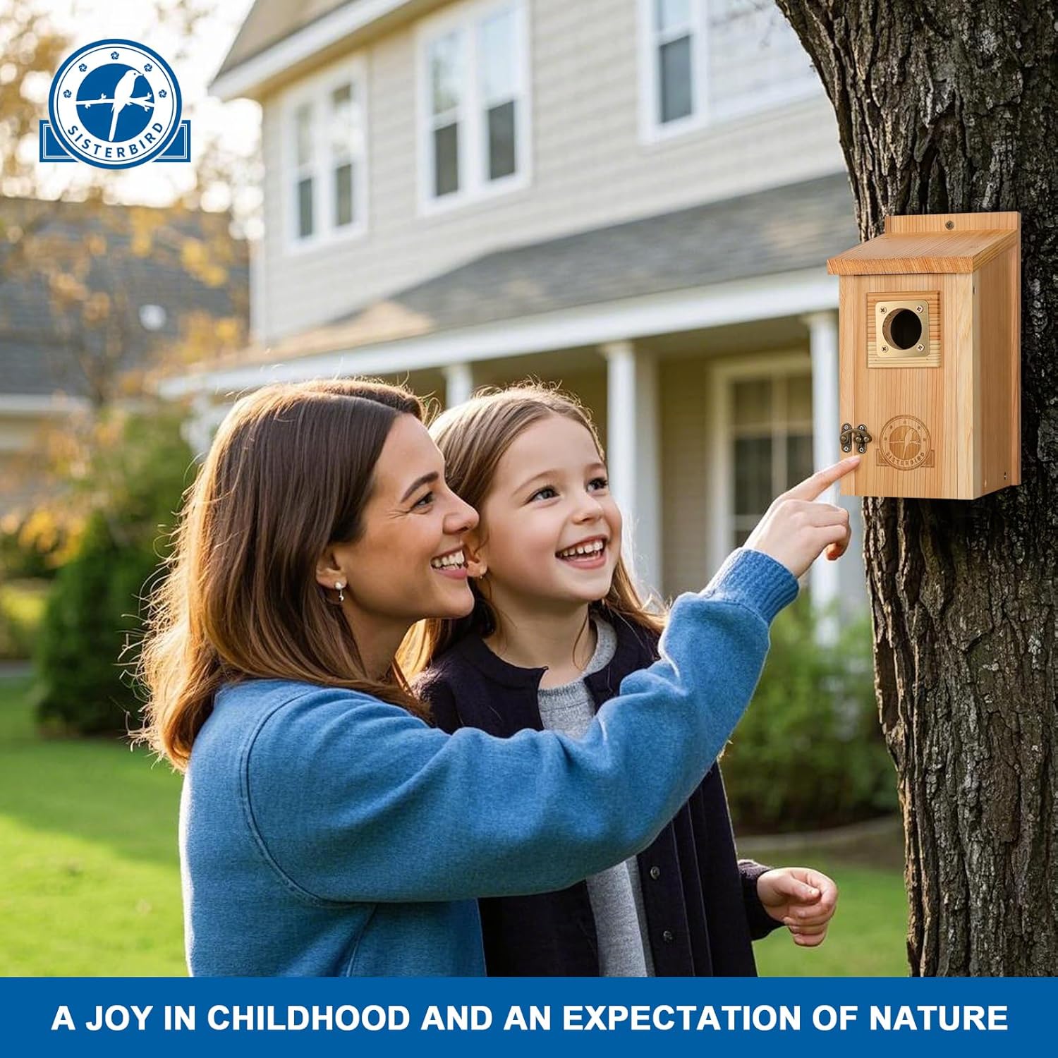 SISTERBIRD Bird Houses for Outside Clearance with Copper Guard, Cedar Bird House Outdoor, Bluebird Finch Swallow Wren Chickadee