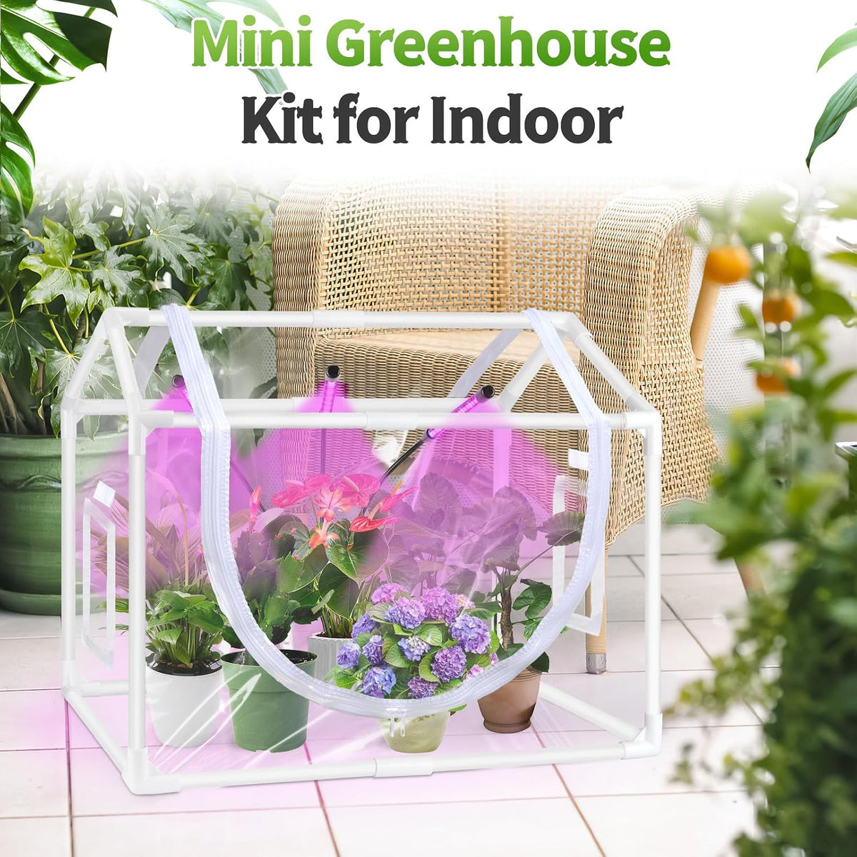 desktop mini indoor greenhouse with adjustable grow light, package contents