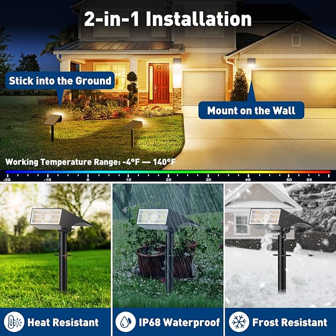 Solar Spot Lights Outdoor,10 Pack/56 LED Outdoor Lights for Yard Waterproof IP68, 4 Lighting Modes Solar Landscape Spotlights, Auto On/Off Solar Powered Flood Lights Garden Pathway,Warm White