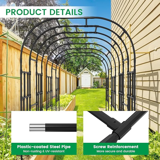 DoCred Garden Arch Trellis for Climbing Plants, 87 Inch Large Garden Trellises Outdoor Metal Plants Support Archway Arbor Tunnel for Vegetables Plant Cucumber Trellis Decoration, Black