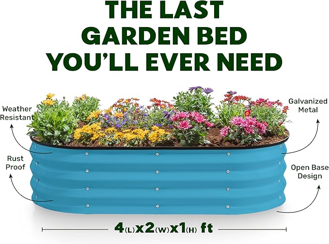 Plant & Plot Galvanized Raised Garden Beds Outdoor // 4×2×1 ft Planter Raised Beds for Gardening, Vegetables, Flowers (Teal) // Large Metal Garden Box