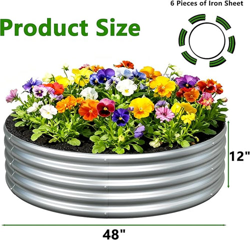 3PCS 4x4x1FT Galvanized Raised Garden Bed Kit,Vegetable Boxes-Round Metal Flower Box,Large Planter Raised Beds Outdoor Garden for Planting,Fruit,Herb-Silver