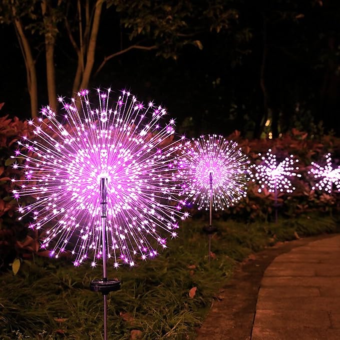 JJGoo Solar Firework Lights, 2 Pack 150 LEDs 2 Lighting Modes Solar Lights Outdoor Waterproof for Garden Patio Walkway Pathway Party Wedding Christmas Decorative - Pink