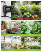 hiraliy 118ft drip irrigation kit with water timer on a desk or shelf