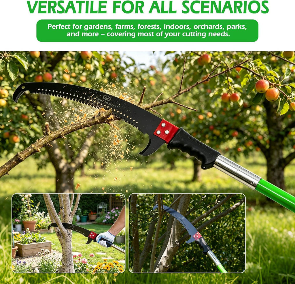 Manual Pole Saw, 27 Ft Tree Pruner | Extendable, Spare Blade, for Backyard and Garden Pruning Palms and Shrubs