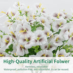 24 Bundles Artificial Pansy Flowers for Outdoor, Faux Silk Pansies Spring Flowers Outside for Planter Front Door Porch Patio Yard Window Box Home Decor (White)