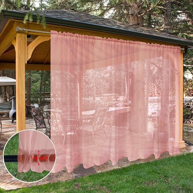 SpaceDresser Waterproof Outdoor Sheer Curtains for Patio - 2 Panels Rod Pocket Indoor Voile Sheer Curtain for Living Room,100W x 84L inch, Blush
