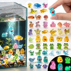 35Assorted Mini Resin Animals: 100Pcs Luminous Resin Figurines Variety Pack - Glow in the Dark Plastic Little Ducks Hedgehog Frog Rabbit Dinosaur for Fairy Garden Aquarium Fish Tank Décor