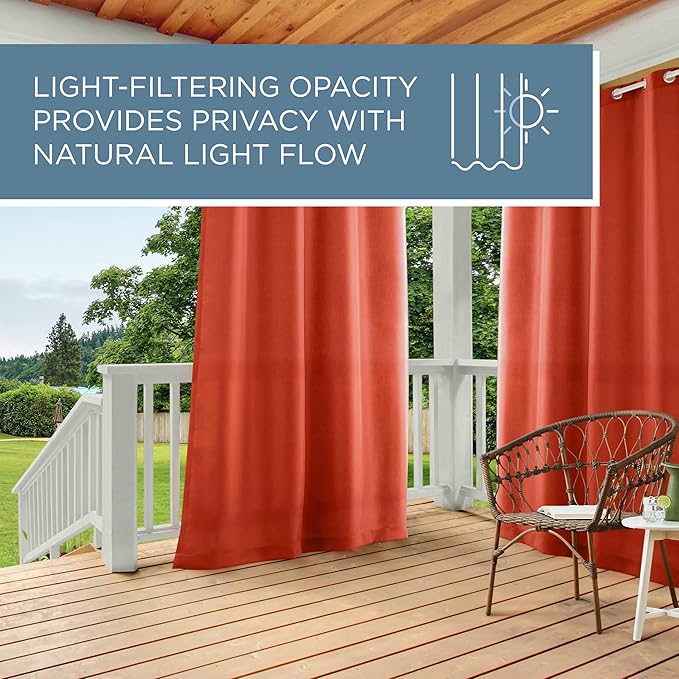 TOWN & COUNTRY BASICS Cabana Solid Heavyweight Indoor Outdoor Curtains, Light Filtering Opacity with Grommet Top, Water Repellent, 54"x84", Mecca Orange (Pack of 12)