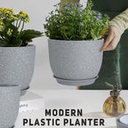 Plant Pots 10/9/8/7.5/7 inch Flower Pots with Multi Mesh Drainage Holes, Planters for Indoor Outdoor Garden Plants and Flowers. (Gray)