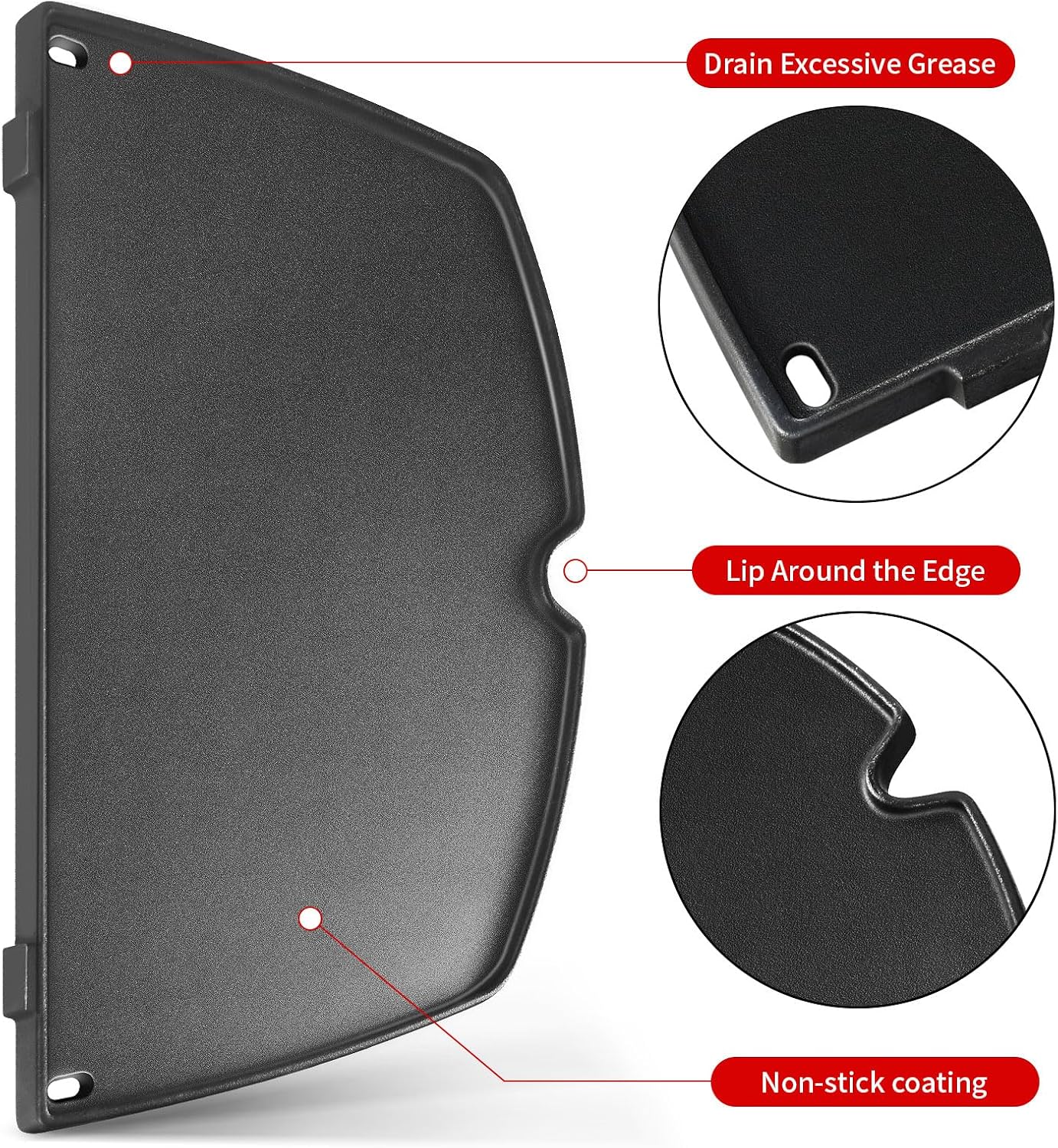 GGC 6559 Cast Iron Griddle for Weber Q2000 Q200 Q220 Q240 Q260 Q2200 Q2400 Series Grills, 15.3" x 10.8" Grill Grates Replacement Parts for Weber Q200 Griddles