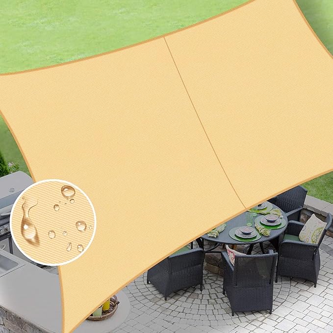 LOVE STORY Rectangle 7'x7' Waterproof Sun Shade Sail Canopy UV Block for Outdoor Patio Backyard Carport,Sand(We Make Custom Size)