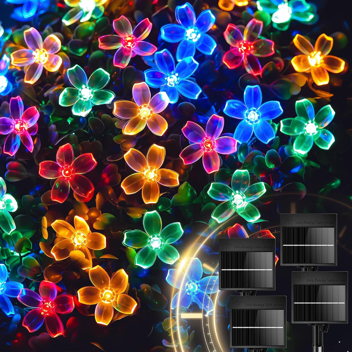 brightown 60 led flower solar string lights outdoor, main product view