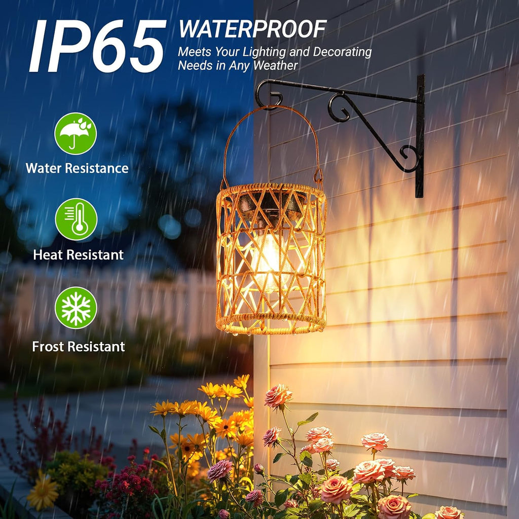 KOOPER Solar Lantern Outdoor Lights, 2 Pack Bright Hanging Solar Lanterns Outdoor Waterproof with Handle, Decoration Rattan Lanterns for Outside Hanging Garden Patio Yard Porch Trees Lawn Pathway Gift