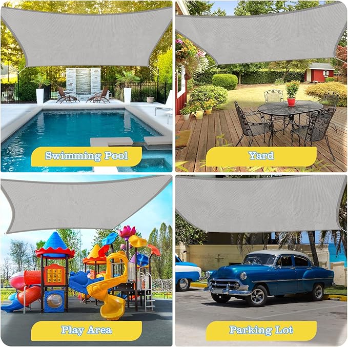 HappyTrends Sun Shade Sail,10'x 13' Heavy Duty UV Protection Beach Shade Canopy Wind sail,Tear and Rust Resistant Patio sail Shade for Yard Deck Lawn Garden Rectangle Sunshade(Grey)