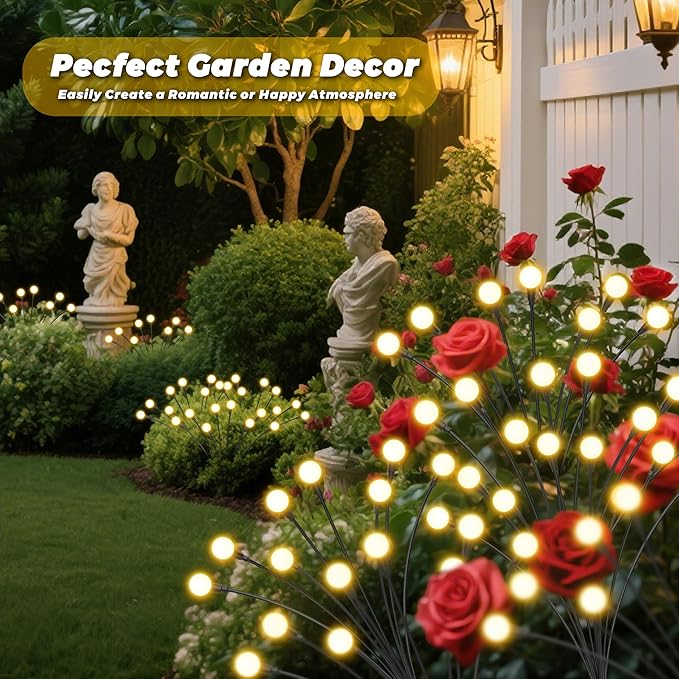 Solar Lights Outdoor-2Pack 16LEDs Solar Garden Firefly Lights Outside,Solar Powered Light Outdoor and Garden Decorative IP65 Waterproof,Yard Patio Pathway Decor,Gardening Gifts for Women,Warm White