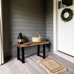 rustic live edge natural solid wood bench 32", front angle view