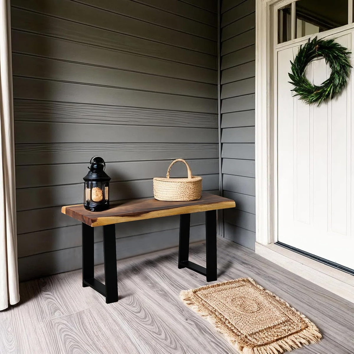 rustic live edge natural solid wood bench 32", front angle view