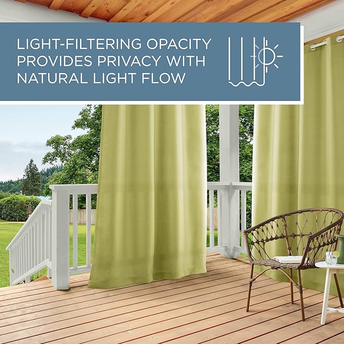 TOWN & COUNTRY BASICS Cabana Solid Heavyweight Indoor Outdoor Curtains, Light Filtering Opacity with Grommet Top, Water Repellent, 2-Pack Set, 54"x120", Kiwi Green