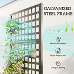 Outsunny Galvanized Raised Garden Bed with Trellis, Metal Planter Box with Drainage Holes, Outdoor Privacy Screen for Climbing Plants, Vegetable, Vines, 35" x 16" x 70", 2 Pack, Gray Wood Effect