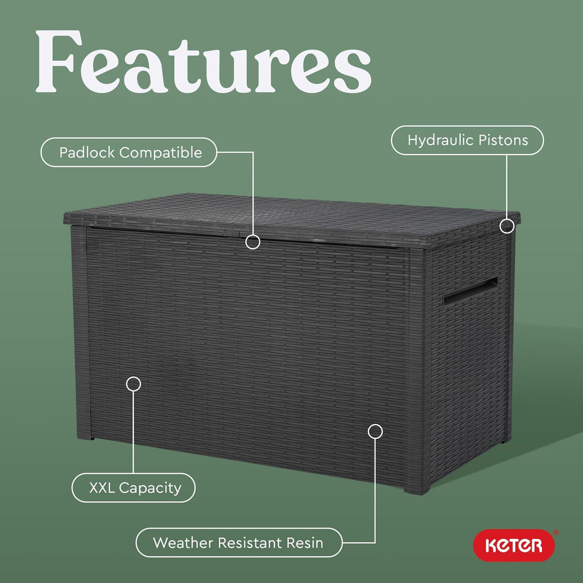 keter java 230 gal outdoor storage box for, close-up detail