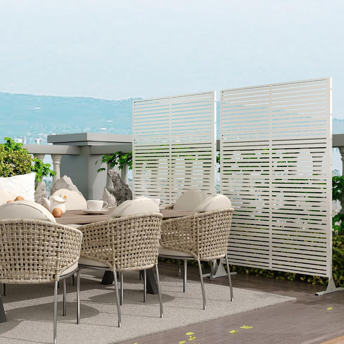 garvee 2pcs metal garden privacy screen 72x47, freestanding, side view
