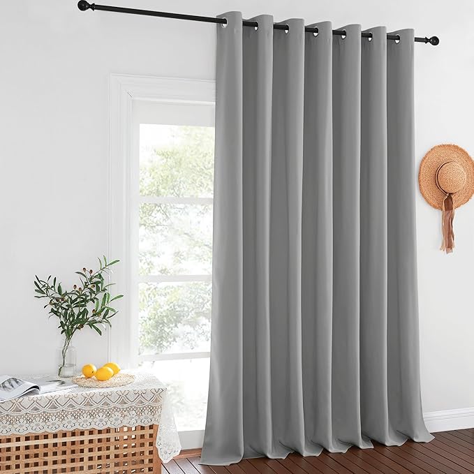 NICETOWN Blackout Sliding Door Curtain 120 inches Long, Grommet Top Thermal Insulated Extra Wide Room Divider Window Treatment for Patio/French Door, W100 x L120, 1 Panel, Silver Grey