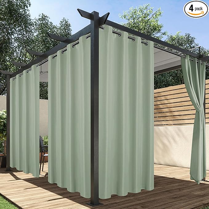 HolidayIdeas Outdoor Curtains for Patio Waterproof, 4 Panels - 54 x 84 Inch - Privacy Protection & Light Filtering Curtains Grommet Outside Curtains for Porch, Gazebo, Pergola (Sage Green)