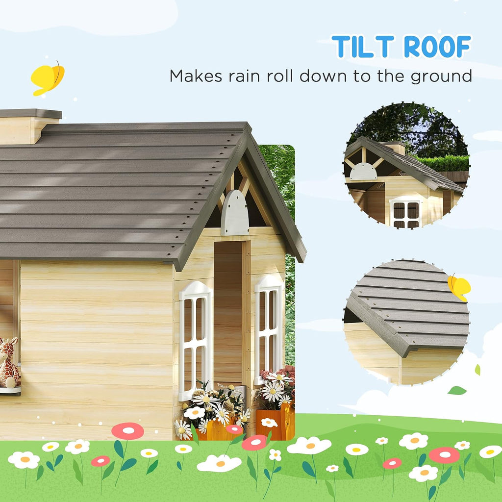 outsunny outdoor playhouse working door windows bench for showing dimensions