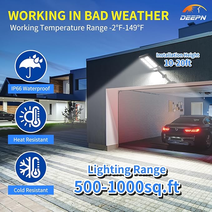 Solar Lights Outdoor, IP66 Waterproof Street Lights Outdoor, 6500K Dusk to Dawn Solar Security Flood Lights Motion Sensor with Remote Control for Yard, Entryway Garage, Porch 4 Pack