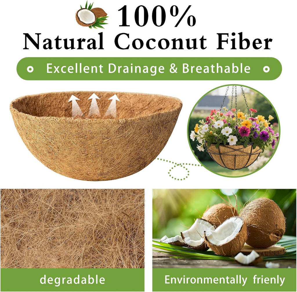 6 Pack 16 Inch Coco Liners for Hanging Baskets Coconut Husk Plant Liners 100% Natural Round Coco Coir Liner for Hanging Basket Flowers