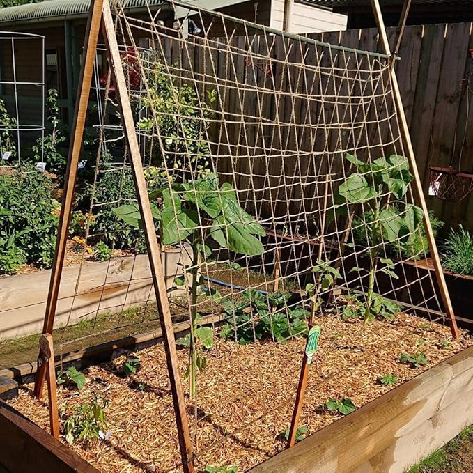 Jute Trellis Netting - Jute Netting for Garden, Heavy Duty Plant Support Netting for Climbing Plants, Cucumber, Vine, Fruits & Vegetables, Climbing Vining Plants (6.6 Ft x 9.8 Ft, 5.9 Inch Squares)