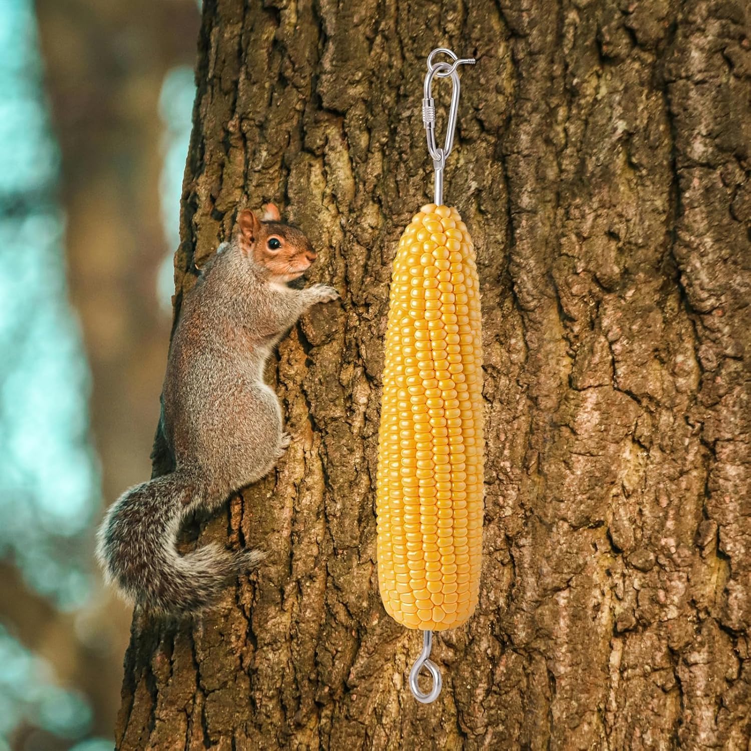 Durable 304 Stainless Steel Hanging Squirrel Feeder Outside, Squirrel Feeders for Outdoors, Chipmunk Feeder, Squirrel Food for Backyard Squirrels Hold Corn, Corn Cob(1Feeder Rod - Chain Not Included)