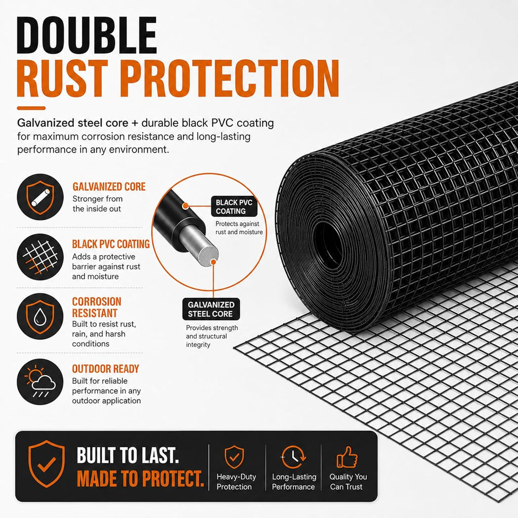 HORCH Black Hardware Cloth 1/2 inch 24 x 100 ft 19 Gauge | Chicken Wire Mesh Roll, Chicken Wire Fencing, Wire Fence Roll, Tree Guard, Rat Wire, Hardware Mesh