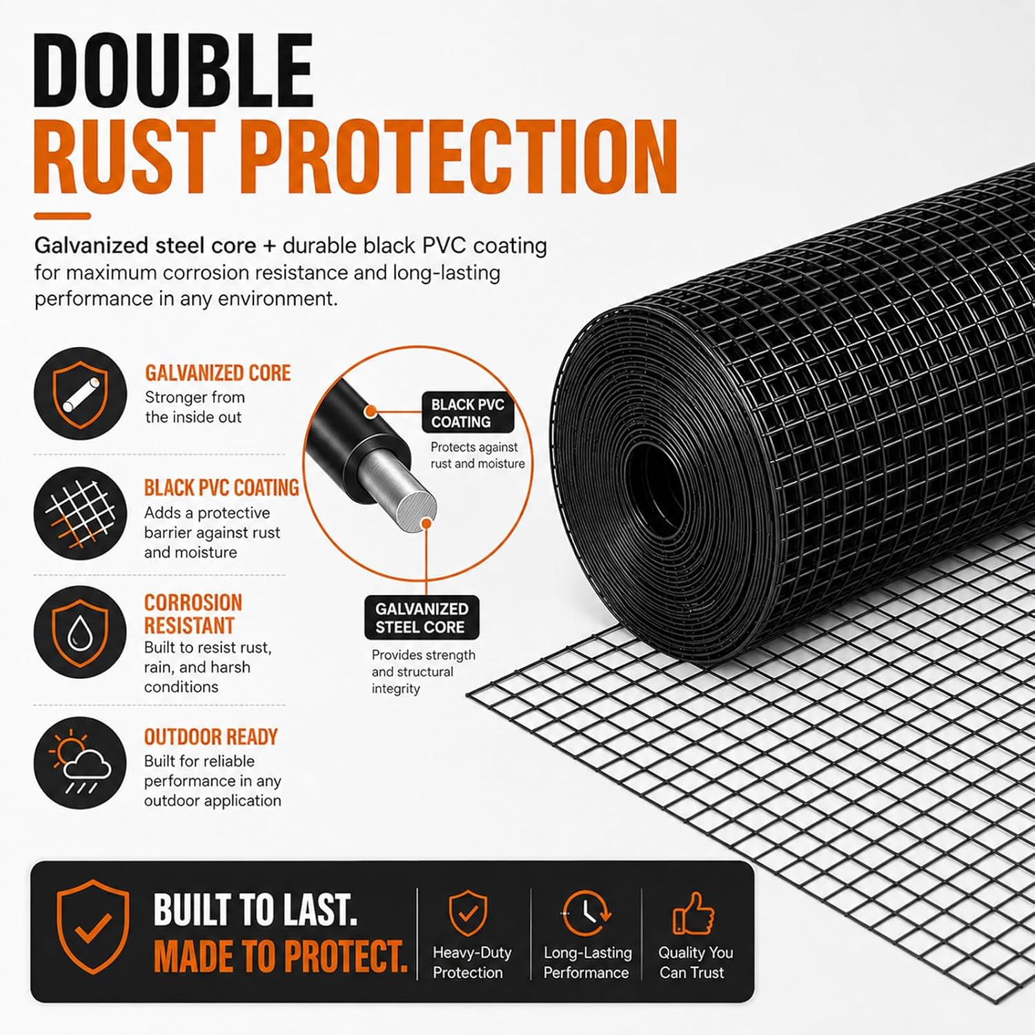 HORCH Black Hardware Cloth 1/2 inch 24 x 100 ft 19 Gauge | Chicken Wire Mesh Roll, Chicken Wire Fencing, Wire Fence Roll, Tree Guard, Rat Wire, Hardware Mesh
