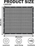 Sun Shade Cloth with Grommets,90% UV Protection Shade Fabric,Pergola Shade Cover Canopy Fence Privacy Screen Balcony,Sunshades for Patio Pergola Garden Backyard Porch Outdoor,Grey-8x8FT