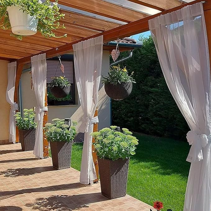 SpaceDresser Waterproof Outdoor Sheer Curtains for Patio - 2 Panels Rod Pocket Indoor Voile Sheer Curtain for Living Room,52W x 120L inch,Silver Grey