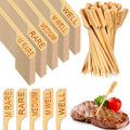 Soaoo 500 Pcs 3.5" Assorted Bamboo Wood Temperature Picks Steak Temperature Sticks Meat Doneness Steak Markers Bamboo Paddle Skewers Sticks for BBQ Barbecue Party Cocktail Fruit Grilling Roasting